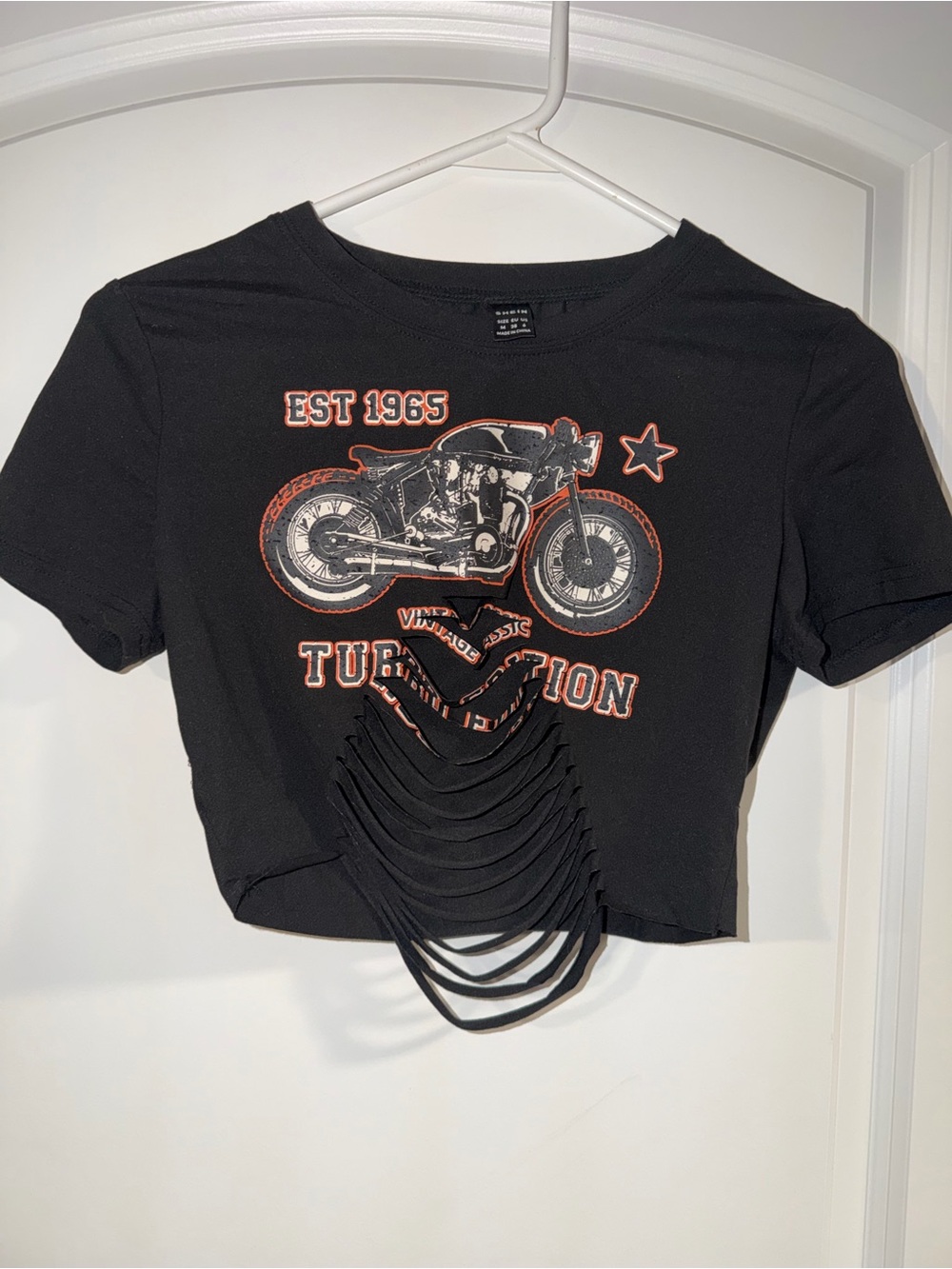 SHEIN Black Crop Top with Vintage Motorcycle Graphic
